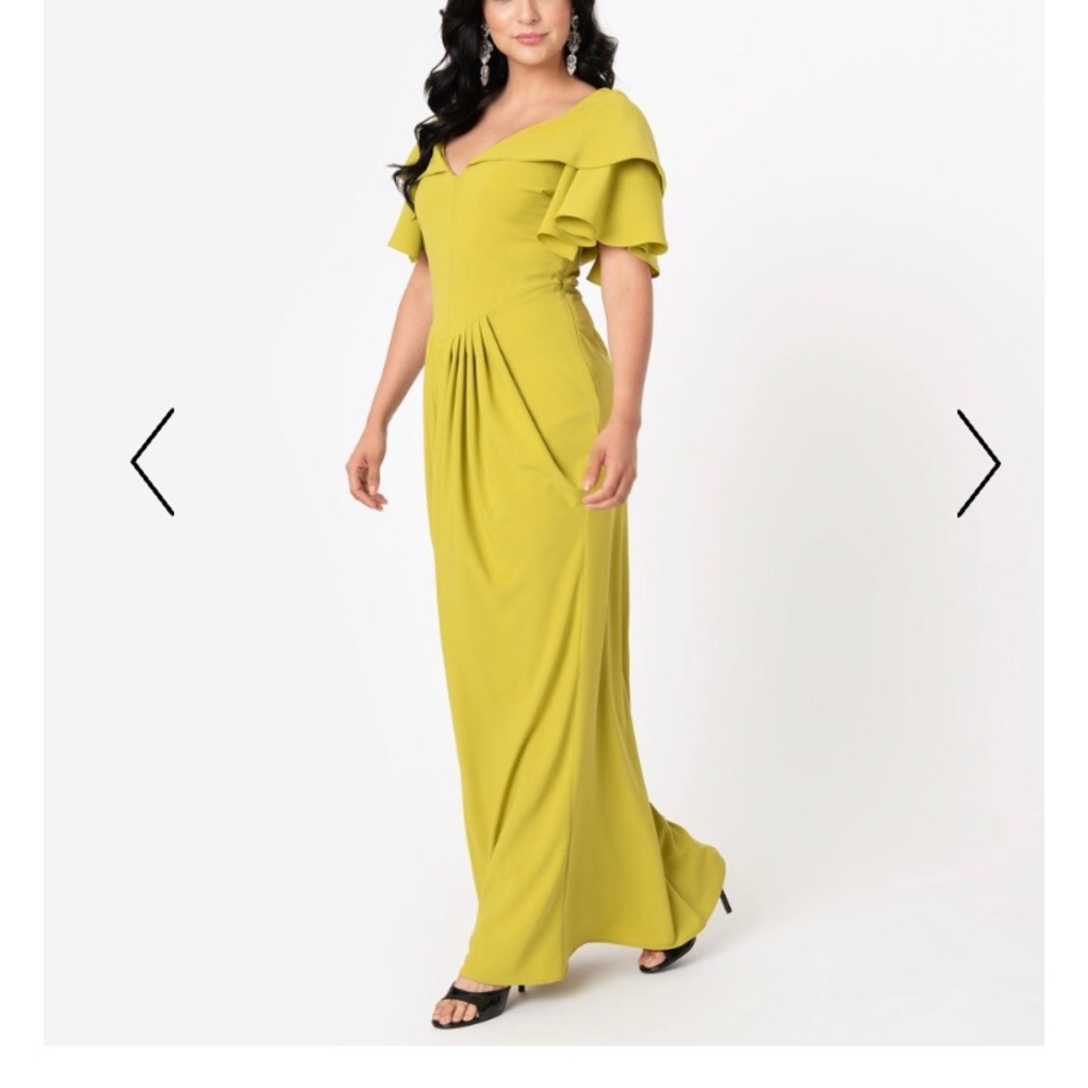 Unique Vintage 1940s Style Chartreuse Hooded Gown